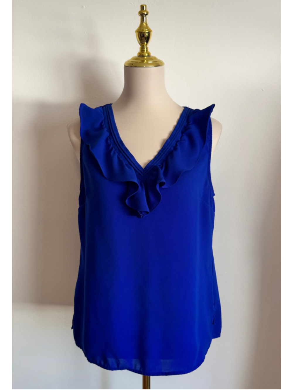 Women's Skies Are Blue Sleeveless Ruffle Blouse, Blue, Size M